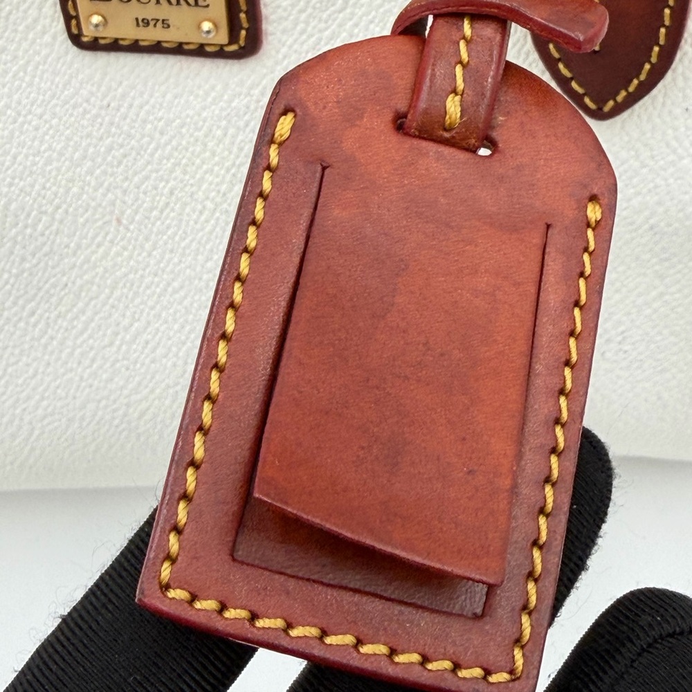 Dooney & Bourke White Pebble Leather Tote Brown Trim Red Lining Classic Shopper - Picture 5 of 13